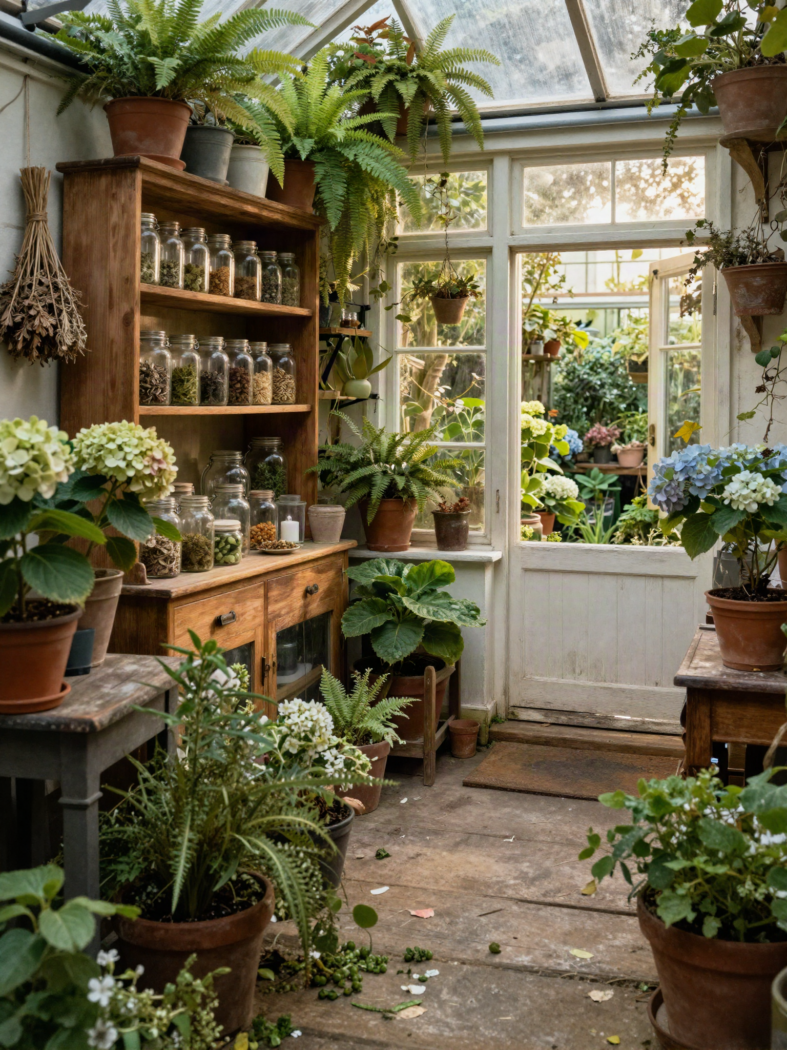 Concept art: a dense conservatory shelf scene for The Shelf